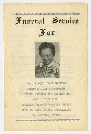 Primary view of object titled '[Funeral Program for Elword Grace Haywood, July 13, 1971]'.