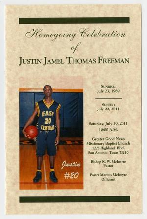 Primary view of object titled '[Funeral Program for Justin Jamel Thomas Freeman, July 30, 2011]'.