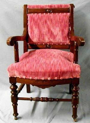 Primary view of object titled '[Mauve pink dining chair with arms]'.
