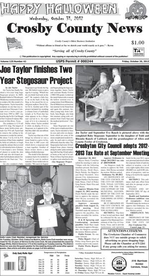 Primary view of object titled 'Crosby County News (Ralls, Tex.), Vol. 125, No. 42, Ed. 1 Friday, October 26, 2012'.