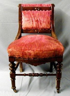 Primary view of object titled '[Mauve pink large dining chair]'.
