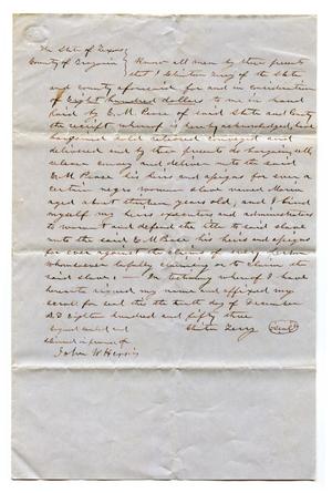 Primary view of object titled '[Agreement for E.M. Pease’s purchase of Maria, an enslaved woman, from Clinton Terry]'.