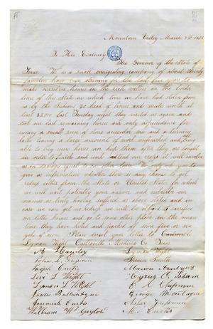 Primary view of object titled '[Correspondence/petition to Governor E.M. Pease]'.
