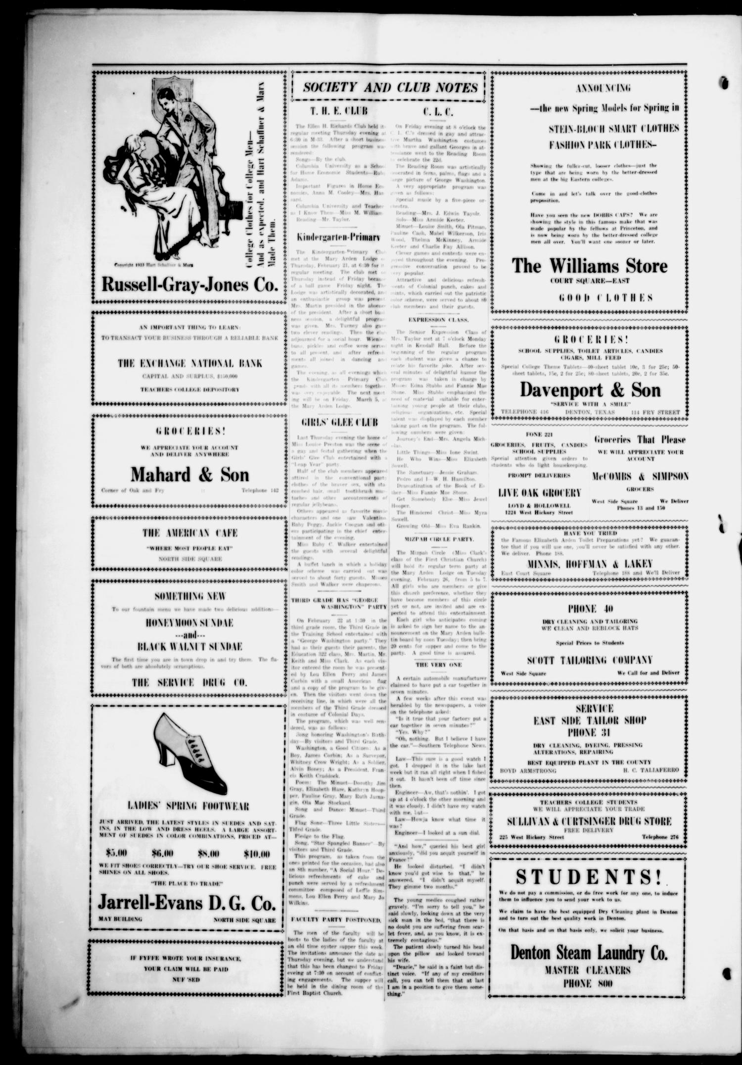 The Campus Chat (Denton, Tex.), Vol. 8, No. 22, Ed. 1 Tuesday, February 26, 1924
                                                
                                                    [Sequence #]: 4 of 4
                                                