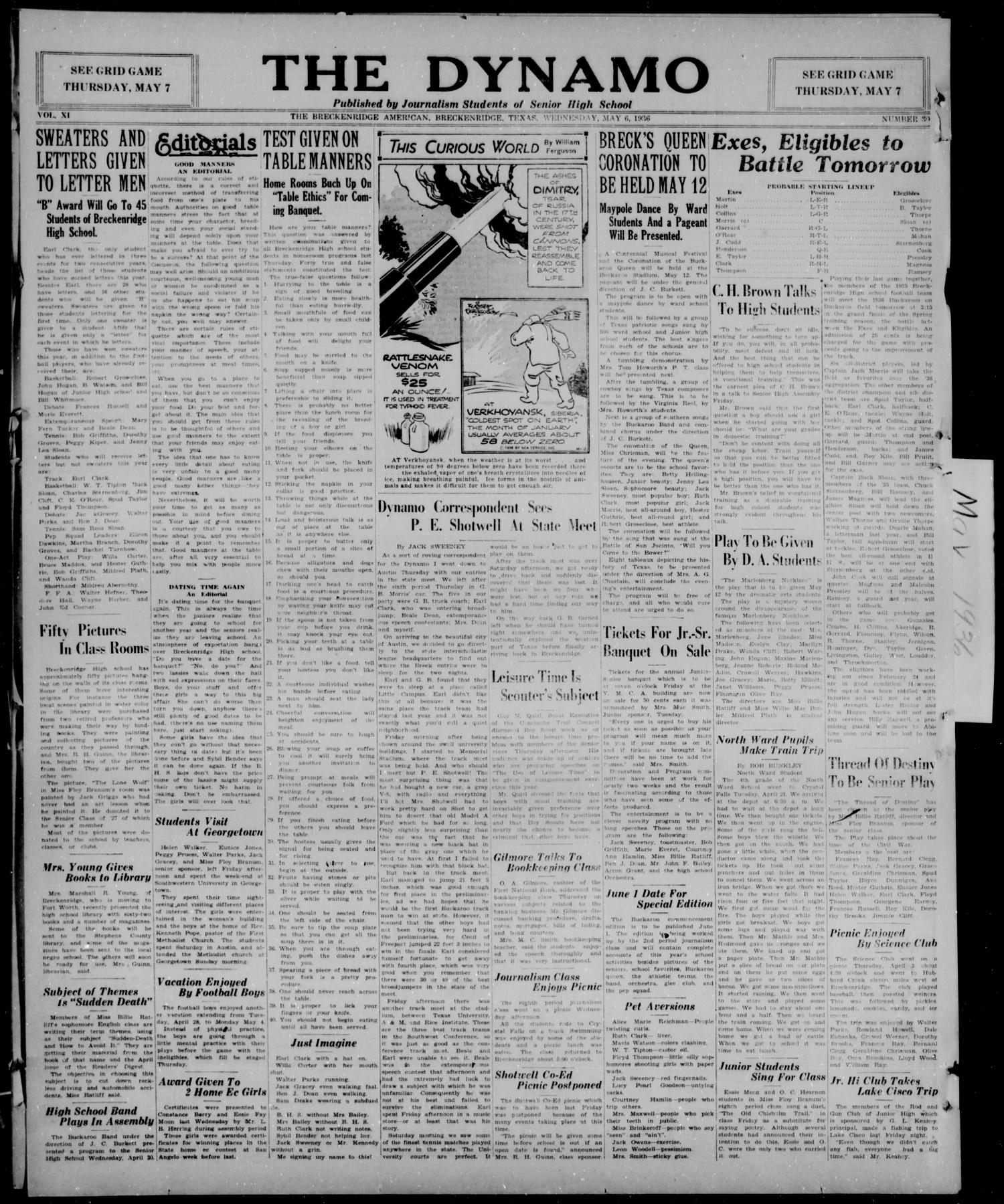 The Dynamo (Breckenridge, Tex.), Vol. 11, No. 30, Ed. 2, Wednesday, May 6, 1936
                                                
                                                    [Sequence #]: 1 of 1
                                                
