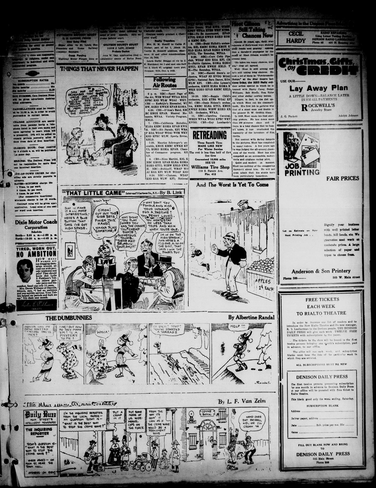 The Denison Press (Denison, Tex.), Vol. 2, No. 142, Ed. 1 Saturday, December 7, 1935
                                                
                                                    [Sequence #]: 3 of 4
                                                
