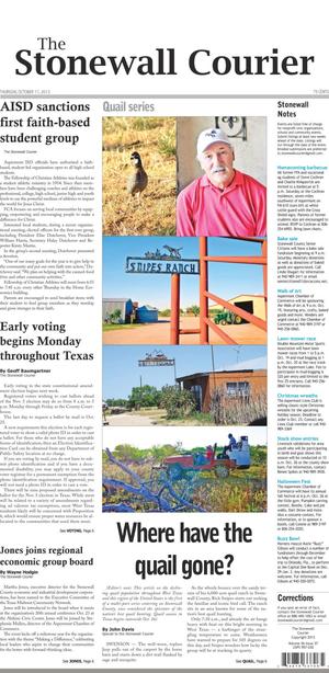 Primary view of object titled 'The Stonewall Courier (Aspermont, Tex.), Vol. 26, No. 37, Ed. 1 Thursday, October 17, 2013'.