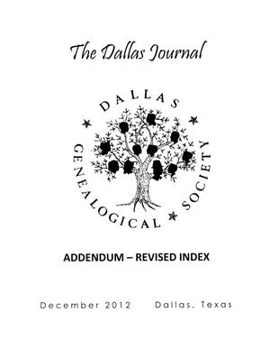 The Dallas Journal, December 2012: Addendum - Revised Index