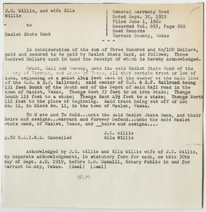 Primary view of object titled '[Contract Between J. C. and Ella Willis and the Haslet State Bank Number 2]'.