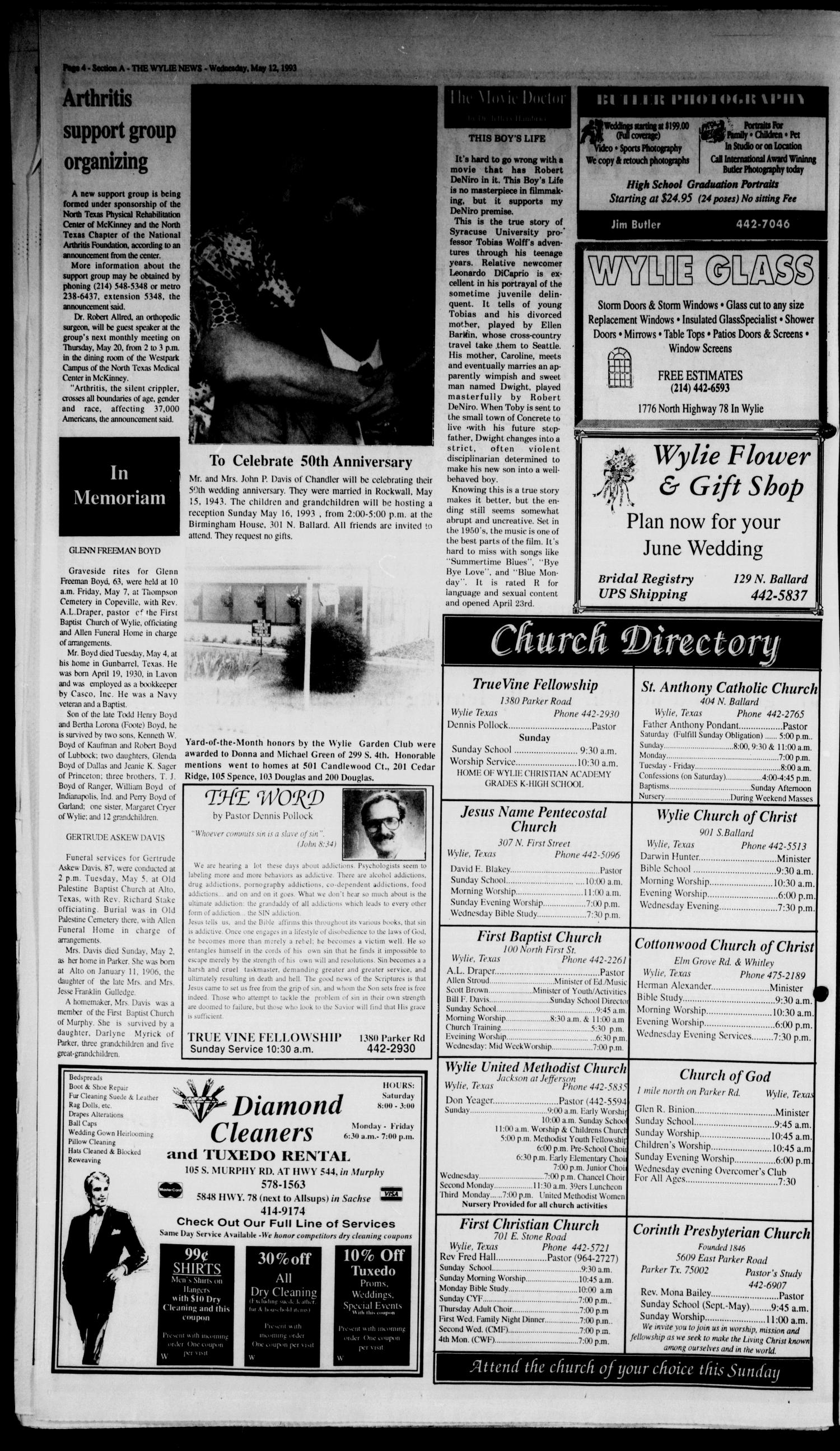 The Wylie News (Wylie, Tex.), Vol. 46, No. 49, Ed. 1 Wednesday, May 12, 1993
                                                
                                                    [Sequence #]: 4 of 24
                                                