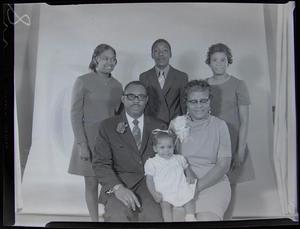 Primary view of object titled '[Black and white negative of Mr. and Mrs. Fletcher Morgan with children]'.