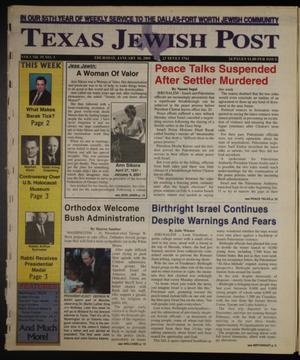 Primary view of object titled 'Texas Jewish Post (Fort Worth, Tex.), Vol. 55, No. 3, Ed. 1 Thursday, January 18, 2001'.