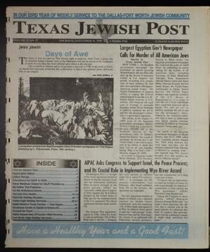 Primary view of object titled 'Texas Jewish Post (Fort Worth, Tex.), Vol. 53, No. 37, Ed. 1 Thursday, September 16, 1999'.