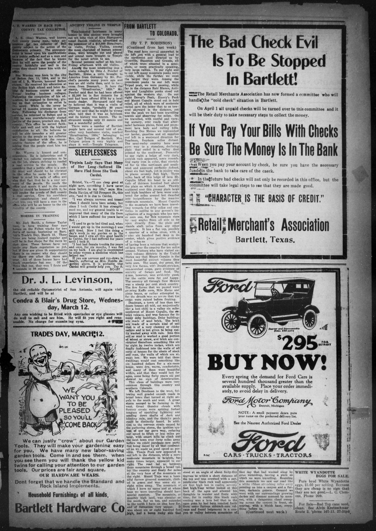 The Bartlett Tribune and News (Bartlett, Tex.), Vol. 38, No. 29, Ed. 1, Friday, March 7, 1924
                                                
                                                    [Sequence #]: 4 of 17
                                                