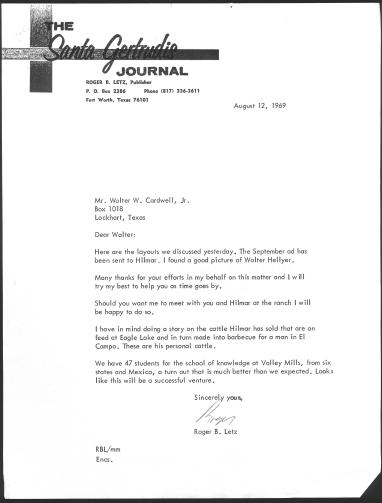 [Letter with "The Santa Gertrudis Journal" letter head]
                                                
                                                    [Sequence #]: 1 of 1
                                                