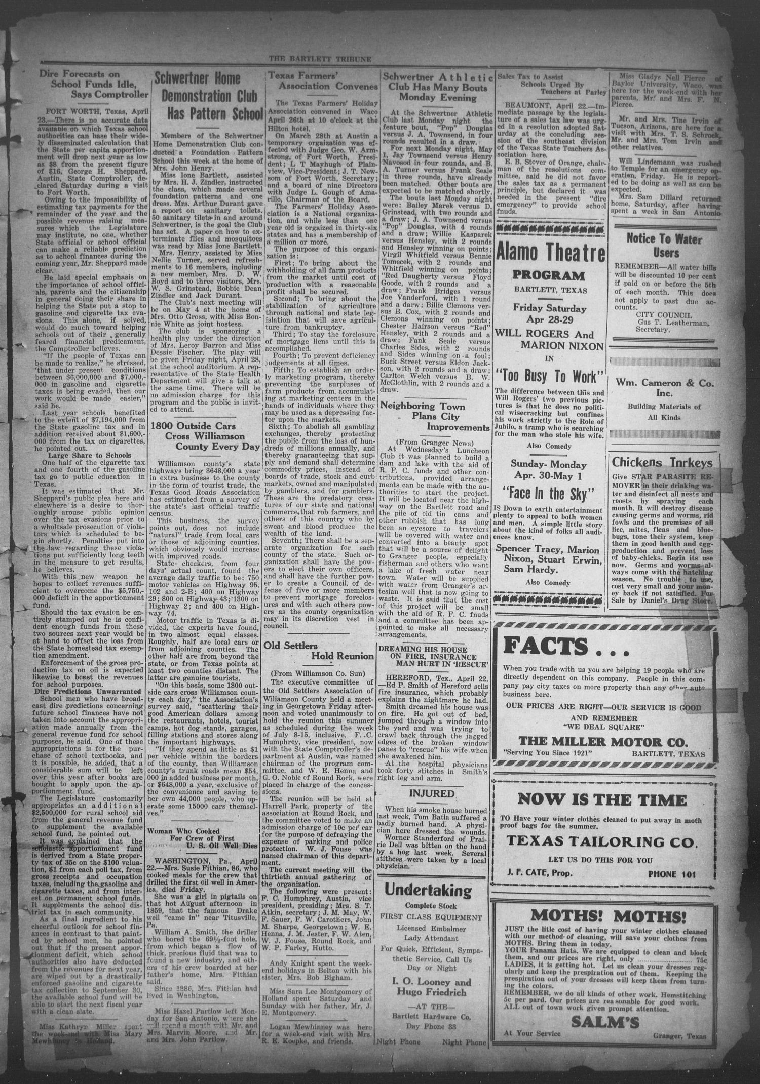 The Bartlett Tribune and News (Bartlett, Tex.), Vol. 46, No. 35, Ed. 1, Friday, April 28, 1933
                                                
                                                    [Sequence #]: 3 of 4
                                                