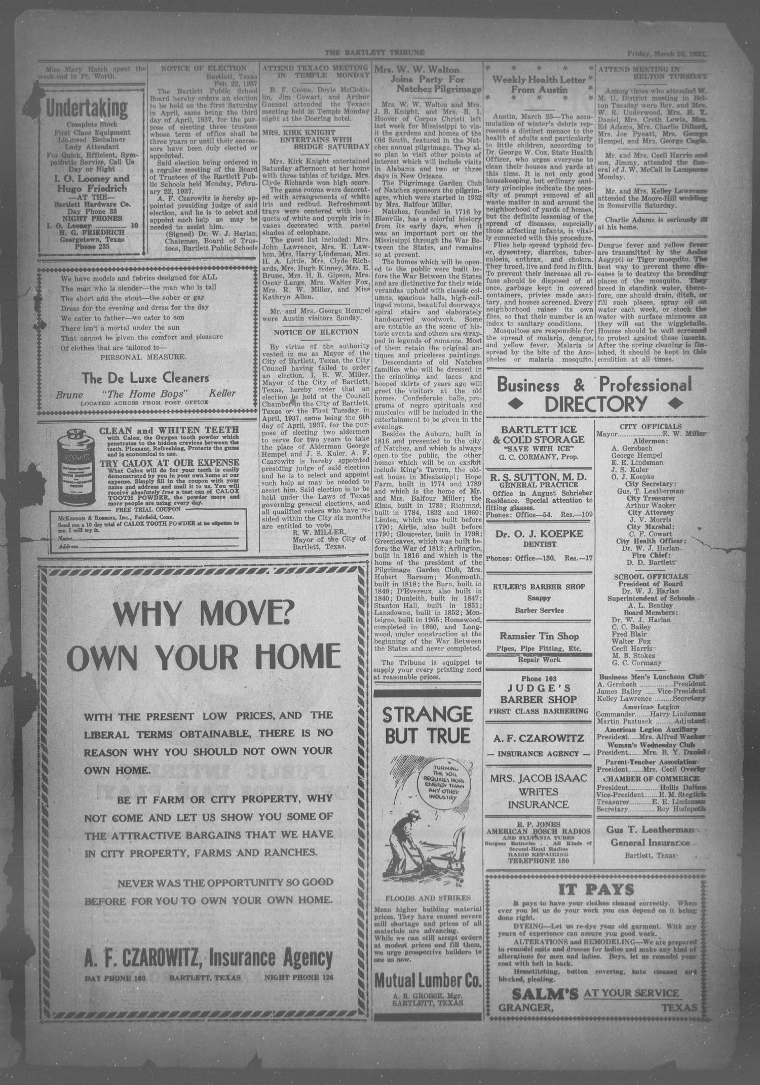 The Bartlett Tribune and News (Bartlett, Tex.), Vol. 50, No. 27, Ed. 1, Friday, March 26, 1937
                                                
                                                    [Sequence #]: 3 of 6
                                                