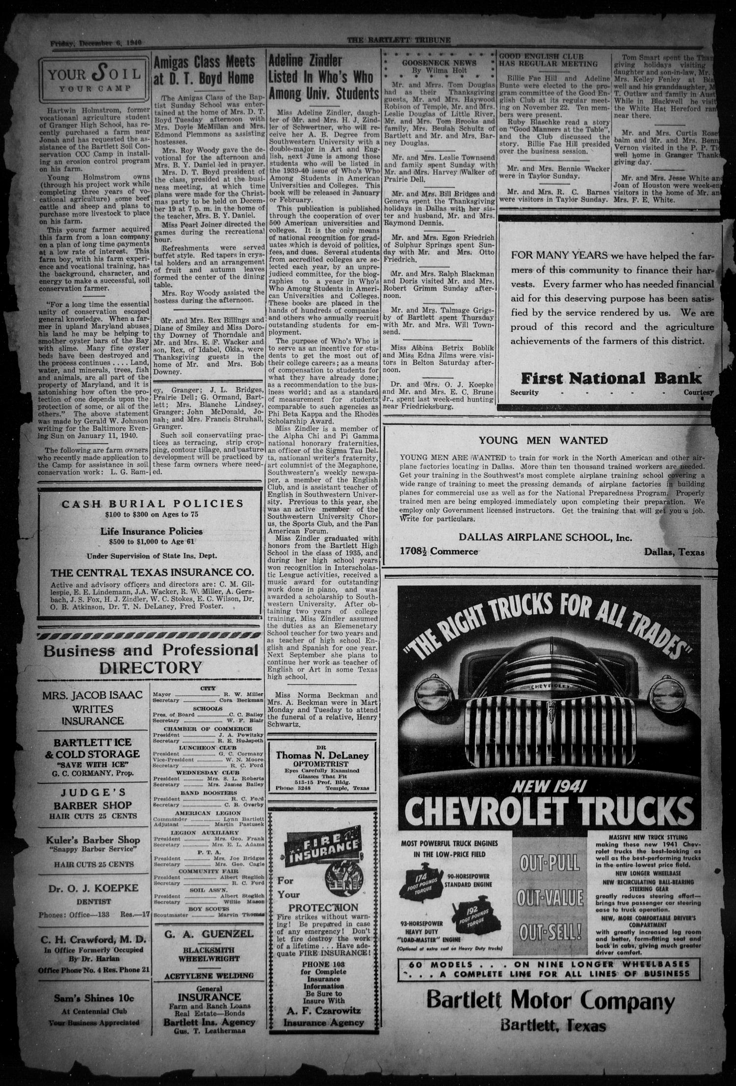 The Bartlett Tribune and News (Bartlett, Tex.), Vol. 54, No. 12, Ed. 1, Friday, December 6, 1940
                                                
                                                    [Sequence #]: 4 of 6
                                                
