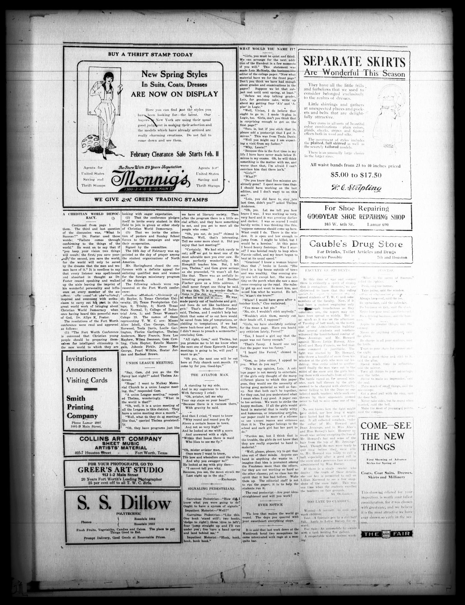 The Handout (Fort Worth, Tex.), Vol. 2, No. 8, Ed. 1 Friday, February 8, 1918
                                                
                                                    [Sequence #]: 3 of 4
                                                