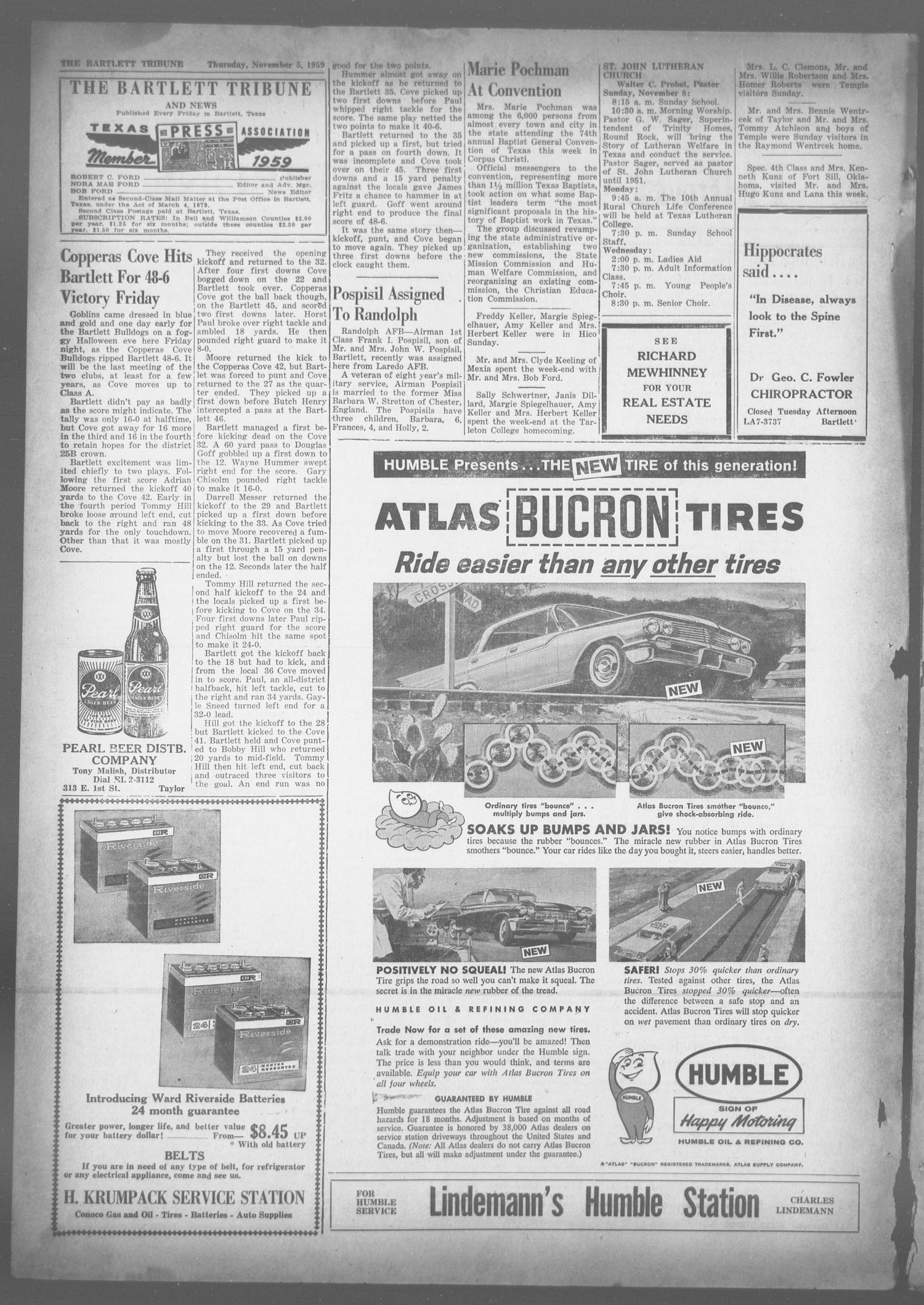 The Bartlett Tribune and News (Bartlett, Tex.), Vol. 73, No. 1, Ed. 1, Thursday, November 5, 1959
                                                
                                                    [Sequence #]: 2 of 8
                                                