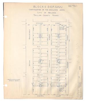 Primary view of object titled 'Blocks D, E, F, G, H and J Continuation of the Highlands Add'n City of Abilene, Taylor County, Texas'.
