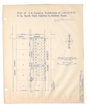 Primary view of object titled 'Plat of J.A. Cooper's Subdivision of Lots 13, 14, 15, & 16, North Park Addition to Abilene, Texas.'.