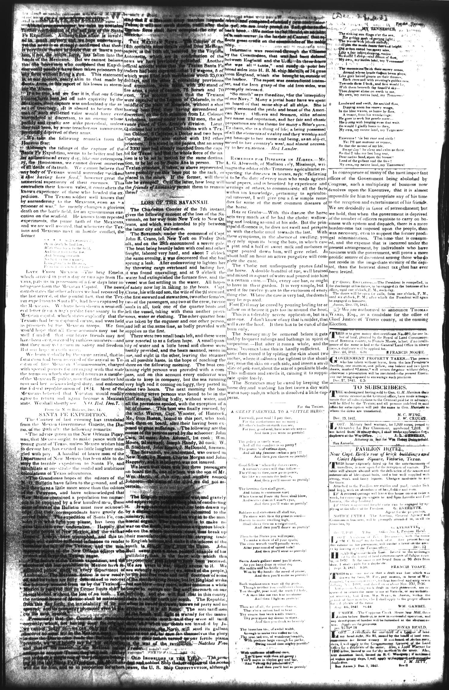 The Weekly Texian (Austin, Tex.), Vol. 1, No. 6, Ed. 1, Wednesday, December 29, 1841
                                                
                                                    [Sequence #]: 3 of 4
                                                