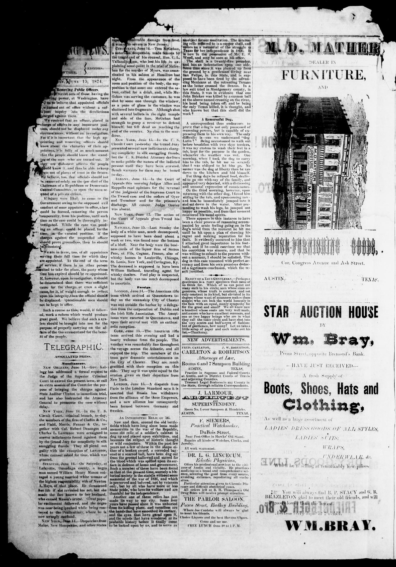 The Austin Evening News (Austin, Tex.), Vol. 1, No. 31, Ed. 1, Tuesday, June 15, 1875
                                                
                                                    [Sequence #]: 2 of 4
                                                