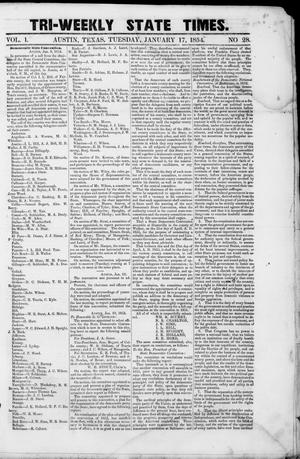 Primary view of object titled 'Tri-Weekly State Times (Austin, Tex.), Vol. 1, No. 28, Ed. 1, Tuesday, January 17, 1854'.