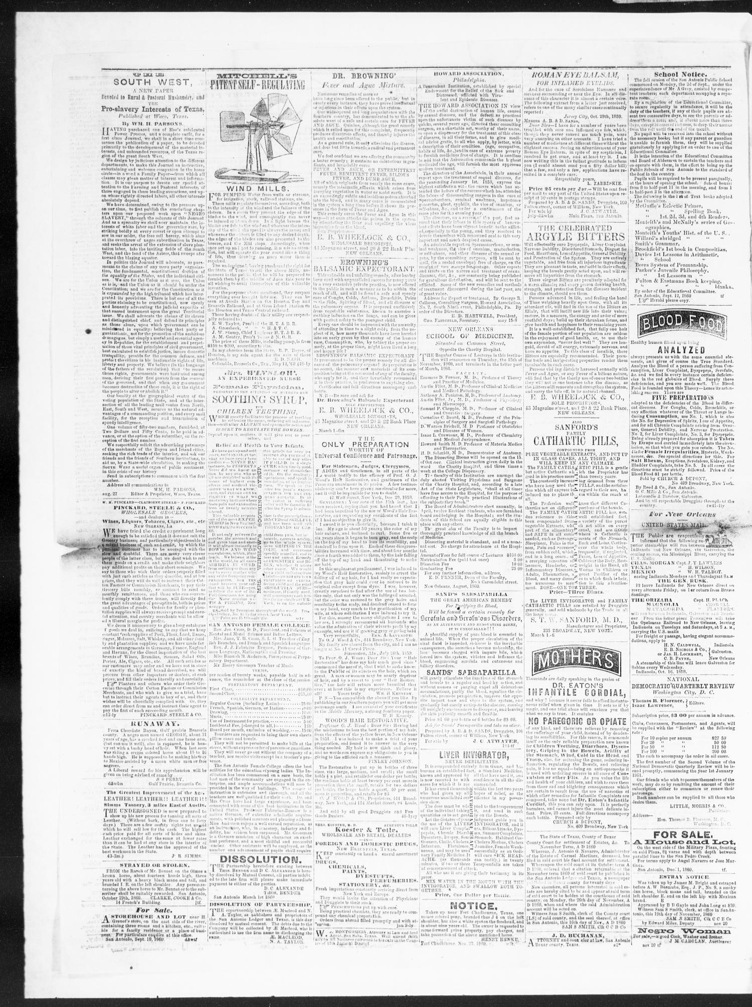 The Daily Ledger and Texan (San Antonio, Tex.), Vol. 1, No. 342, Ed. 1, Thursday, January 3, 1861
                                                
                                                    [Sequence #]: 4 of 4
                                                