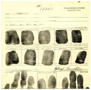 Primary view of object titled '[Floyd Garland Hamilton Fingerprint Chart, 1934 - Texas Prison System]'.