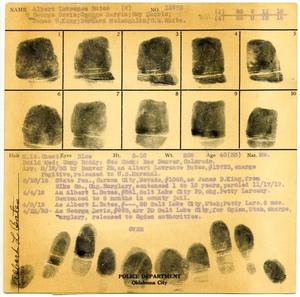 Primary view of object titled 'Albert Lawrence Bates Fingerprint Card, 1933 (Oklahoma City Police Department)'.