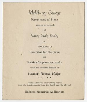 Primary view of object titled '[McMurry College Department of Piano Recital Program]'.