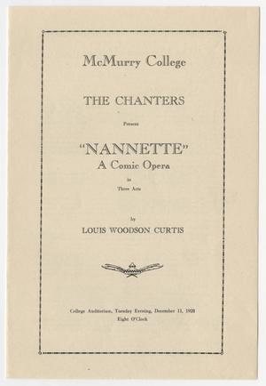 Primary view of object titled '[Program: "Nannette," 1928]'.