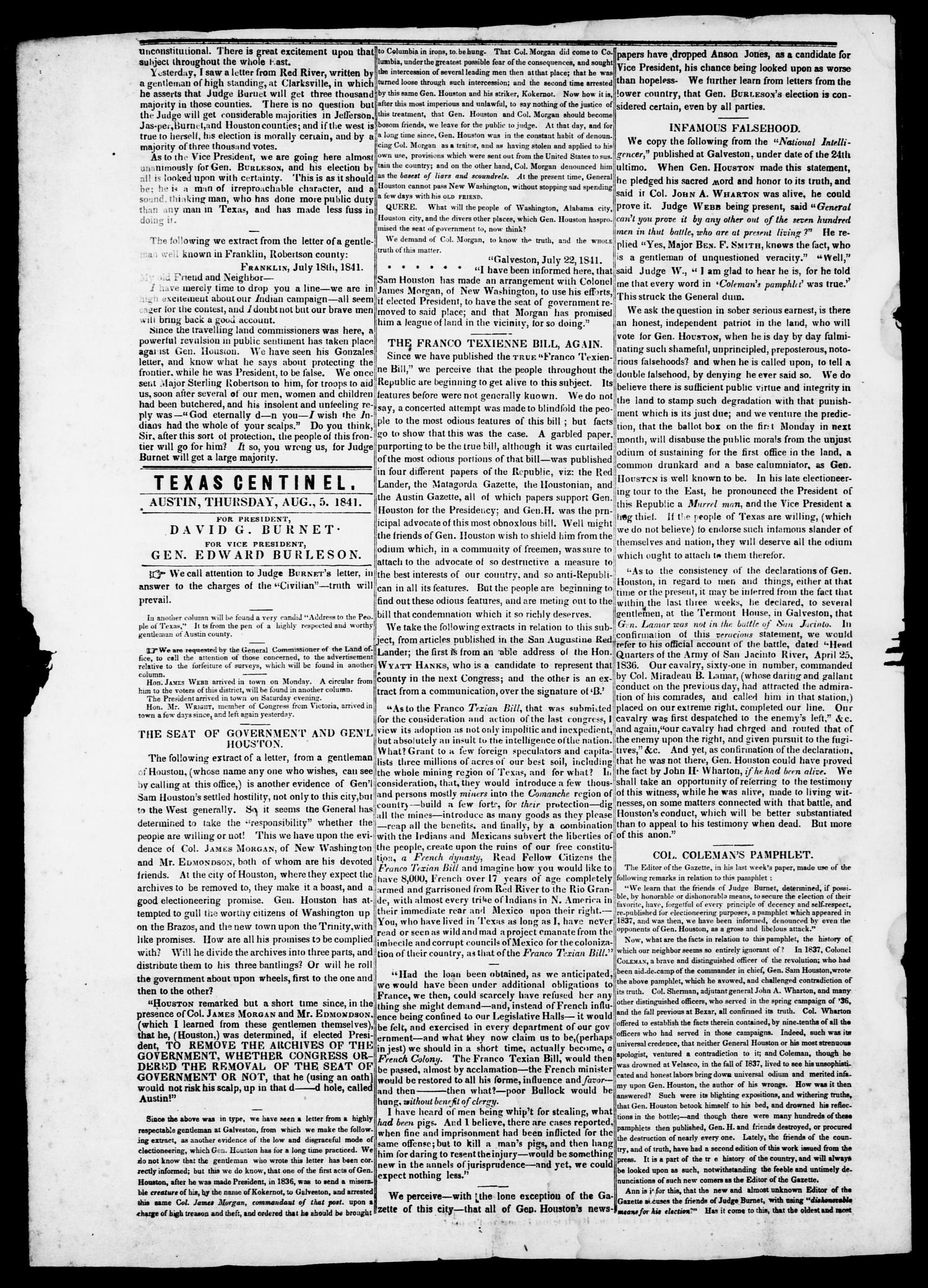 Texas Centinel. (Austin, Tex.), Vol. 2, No. 36, Ed. 1, Thursday, August 5, 1841
                                                
                                                    [Sequence #]: 2 of 4
                                                
