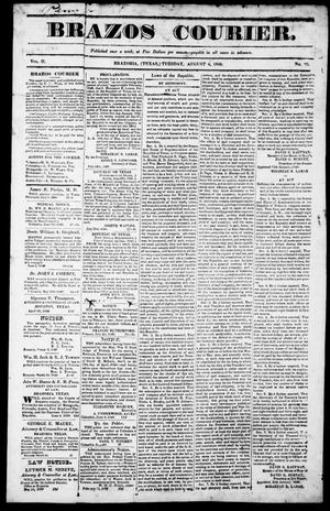 Primary view of object titled 'Brazos Courier. (Brazoria, Tex.), Vol. 2, No. 25, Ed. 1, Tuesday, August 4, 1840'.