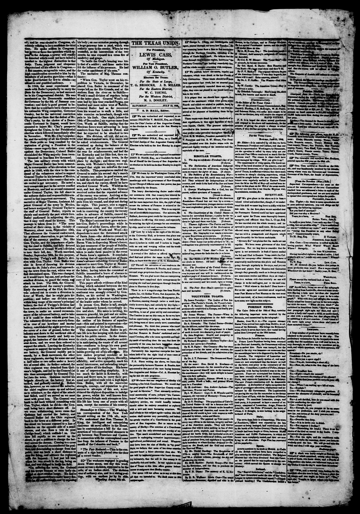 The Texas Union.(San Augustine, Tex.), Vol. 1, No. 41, Ed. 1, Saturday, July 15, 1848
                                                
                                                    [Sequence #]: 2 of 4
                                                
