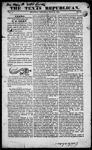 Primary view of object titled 'The Texas Republican. (Brazoria, Tex.), Vol. 1, No. 47, Ed. 1, Saturday, July 25, 1835'.