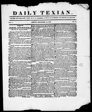 Primary view of object titled 'Daily Texian (Austin, Tex.), Vol. 1, No. 21, Ed. 1, Saturday, December 18, 1841'.