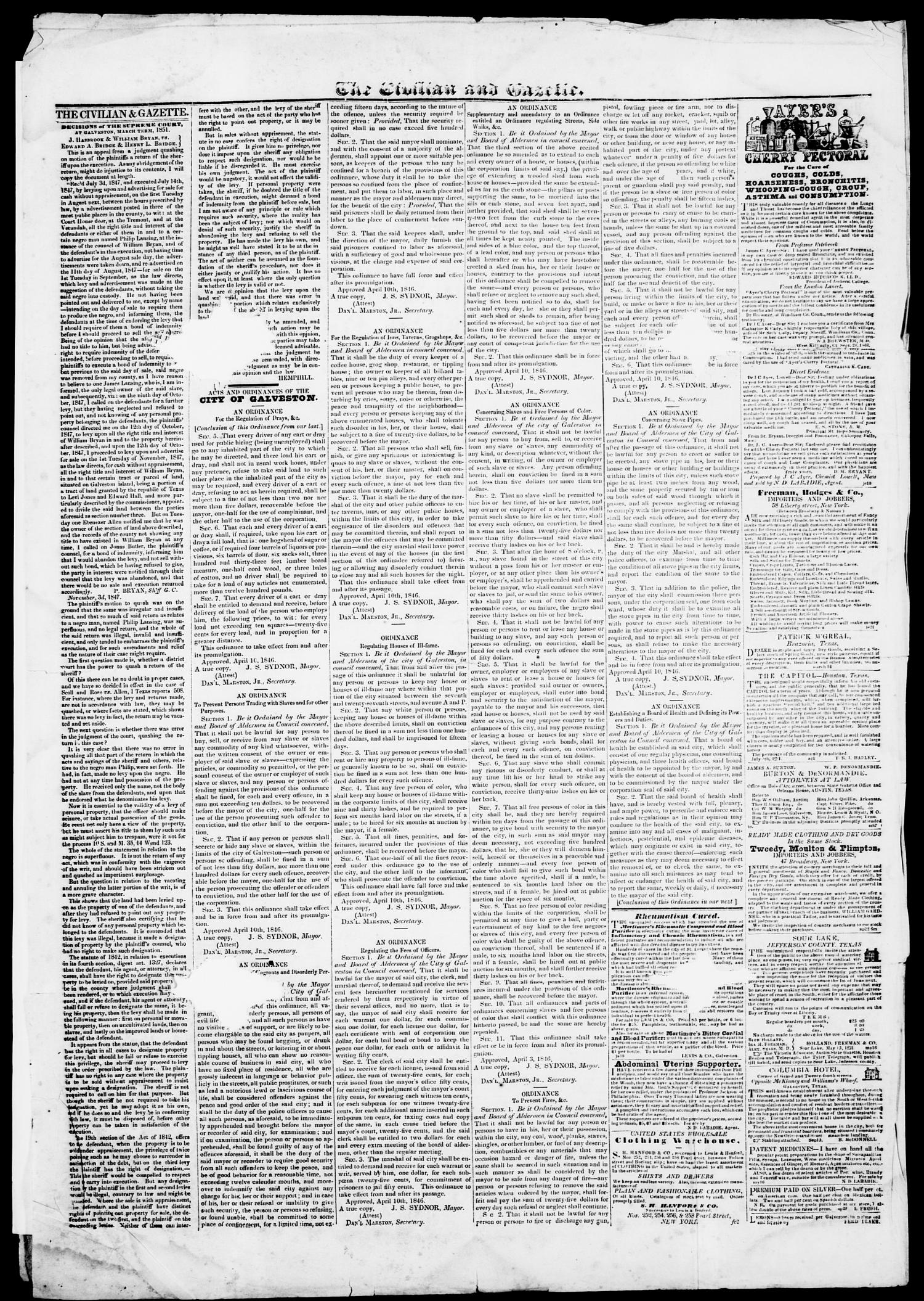 The Civilian and Galveston Gazette. (Galveston, Tex.), Vol. 13, Ed. 1, Tuesday, September 23, 1851
                                                
                                                    [Sequence #]: 4 of 4
                                                