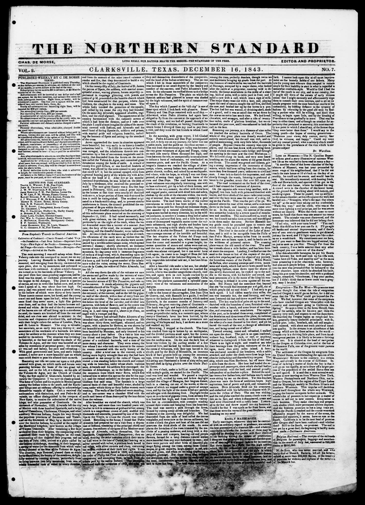 The Northern Standard. (Clarksville, Tex.), Vol. 2, No. 7, Ed. 1, Saturday, December 16, 1843
                                                
                                                    [Sequence #]: 1 of 4
                                                