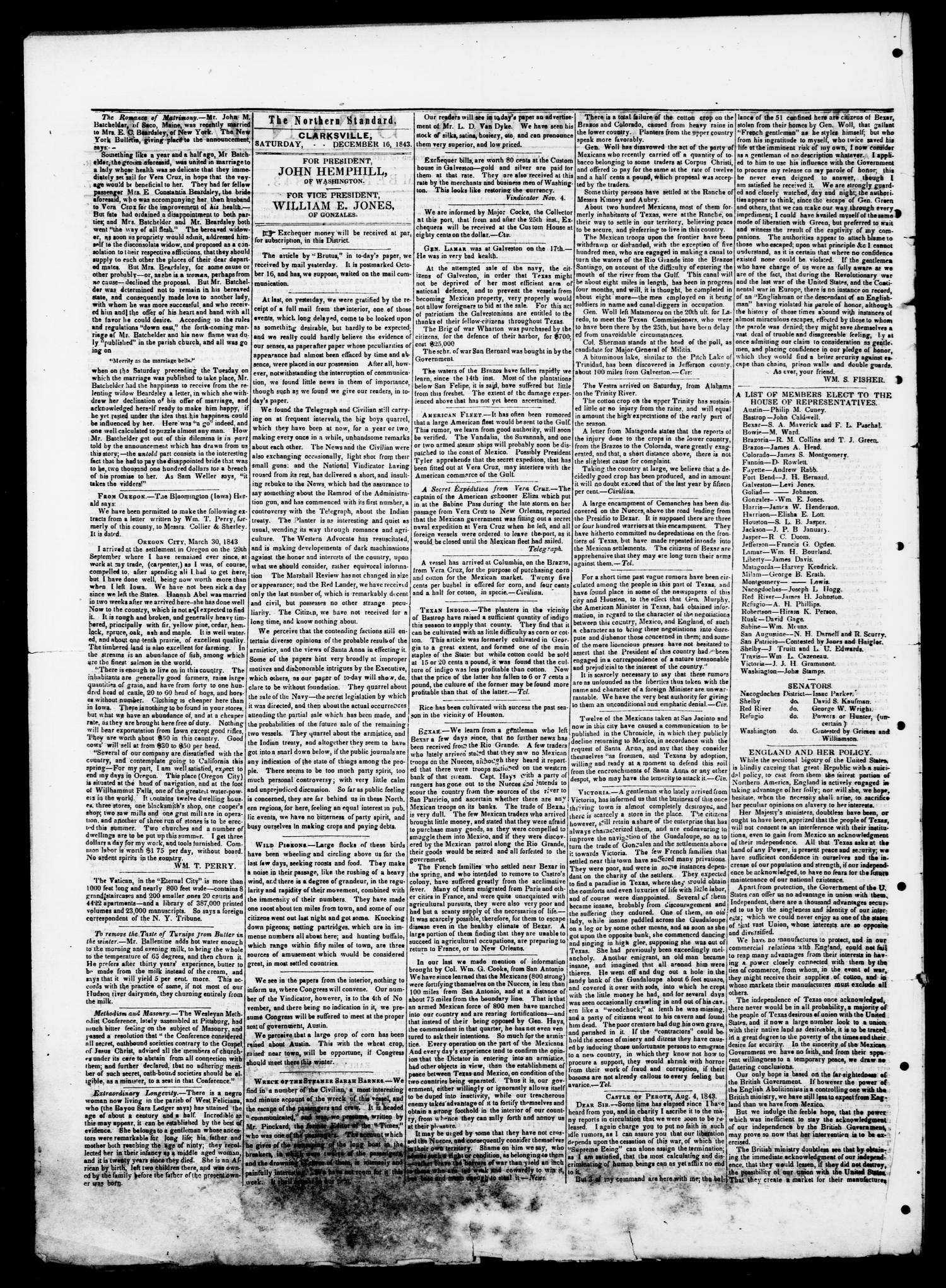 The Northern Standard. (Clarksville, Tex.), Vol. 2, No. 7, Ed. 1, Saturday, December 16, 1843
                                                
                                                    [Sequence #]: 2 of 4
                                                