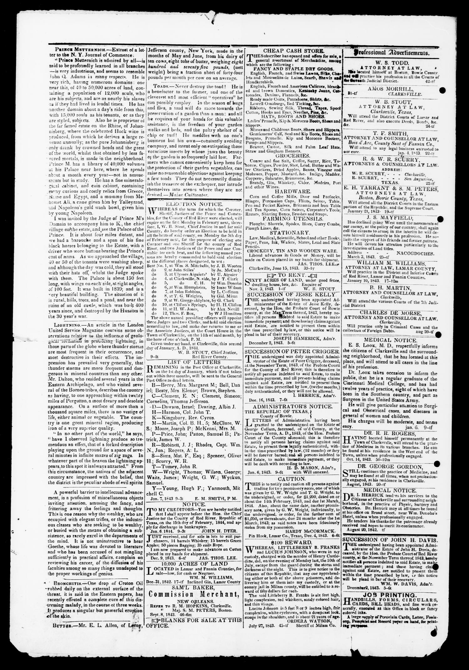 The Northern Standard. (Clarksville, Tex.), Vol. 2, No. 10, Ed. 1, Saturday, January 13, 1844
                                                
                                                    [Sequence #]: 4 of 4
                                                