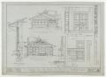 Technical Drawing: Prairie Oil & Gas Co. Cottage, Ranger, Texas: Elevations, Section, an…