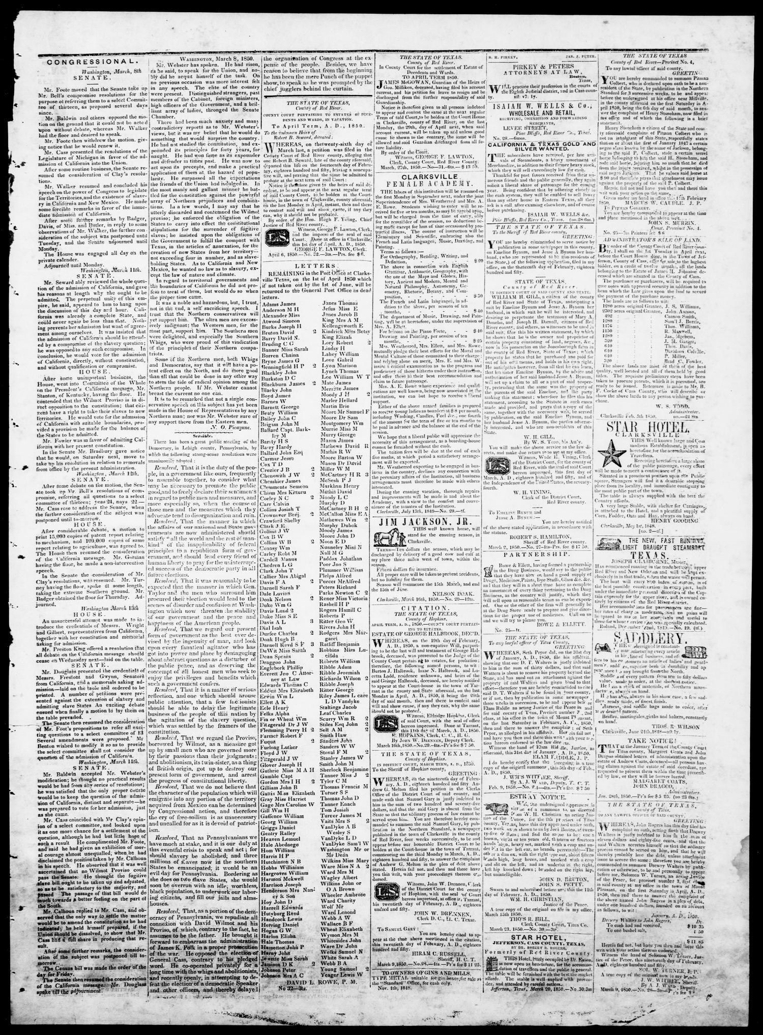 The Northern Standard. (Clarksville, Tex.), Vol. 7, No. 32, Ed. 1, Saturday, April 6, 1850
                                                
                                                    [Sequence #]: 3 of 4
                                                
