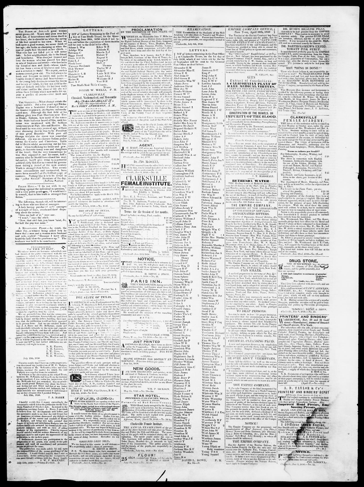 The Northern Standard. (Clarksville, Tex.), Vol. 7, No. 47, Ed. 1, Saturday, July 20, 1850
                                                
                                                    [Sequence #]: 3 of 4
                                                