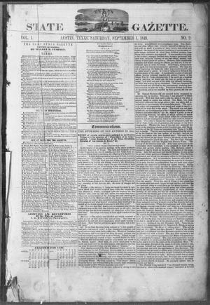 Primary view of object titled 'Texas State Gazette. (Austin, Tex.), Vol. 1, No. 2, Ed. 1, Saturday, September 1, 1849'.