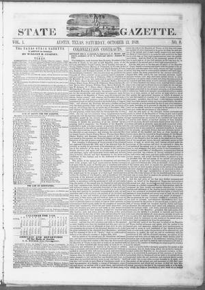 Primary view of object titled 'Texas State Gazette. (Austin, Tex.), Vol. 1, No. 8, Ed. 1, Saturday, October 13, 1849'.
