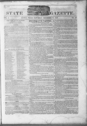 Primary view of object titled 'Texas State Gazette. (Austin, Tex.), Vol. 1, No. 18, Ed. 1, Saturday, December 22, 1849'.