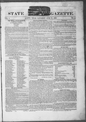 Primary view of object titled 'Texas State Gazette. (Austin, Tex.), Vol. 1, No. 44, Ed. 1, Saturday, June 22, 1850'.